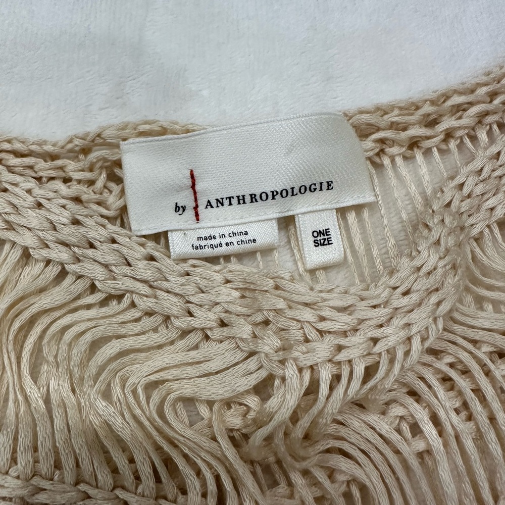 Anthropologie Ivory Crochet Fringe Poncho, Size One Size, EUC - Picture 8 of 10